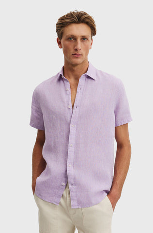 Camisa Boss de Lino Regular Fit Mangas Cortas