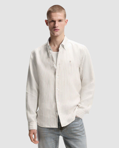 Camisa BOSS en lino Regular Fit a rayas  Beige