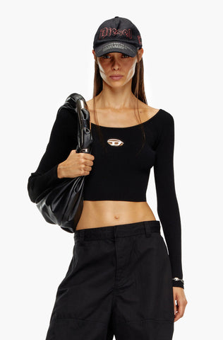 Top Diesel Manga Larga Para Mujer Slim fit con hombro descubierto y Placa Metálica D Ovalada m-vera-ls