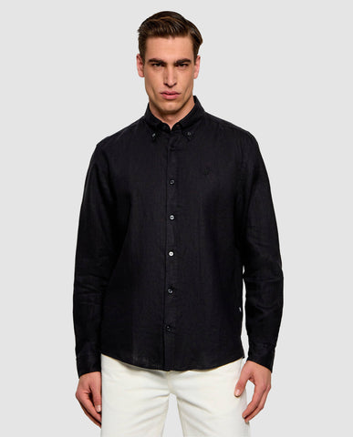 Camisa BOSS en Lino de Regular Fit Button Down - Negro