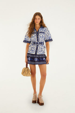 Vestido Mini Farm Rio En Lino Premium off-white porcelain garden