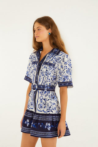 Vestido Mini Farm Rio En Lino Premium off-white porcelain garden