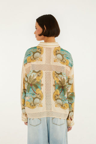 Camisa FARM Rio de crochet Sand Royal Sea - Lino