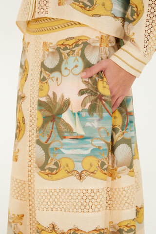 Falda FARM Rio midi de crochet Sand Royal Sea - Lino