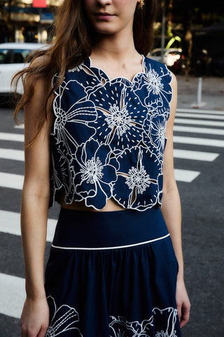 Set Farm Rio blue flowers richelieu Crop Top & Falda