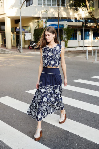 Set Farm Rio blue flowers richelieu Crop Top & Falda