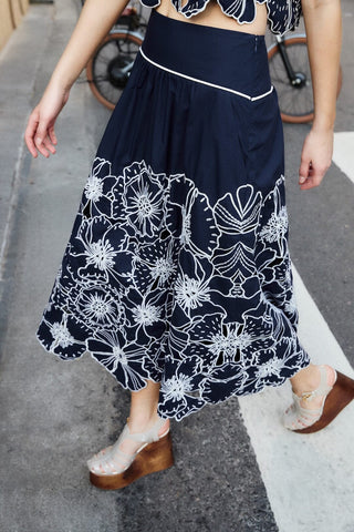 Set Farm Rio blue flowers richelieu Crop Top & Falda