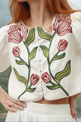 Set Falda Midi Floral y Top Floral Bordado FARM Rio