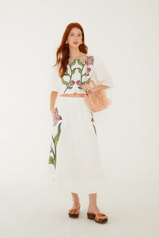 Set Falda Midi Floral y Top Floral Bordado FARM Rio