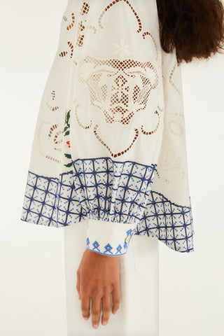 Camisa Farm Rio Camisa Bordada Blanca con Detalles Artesanales