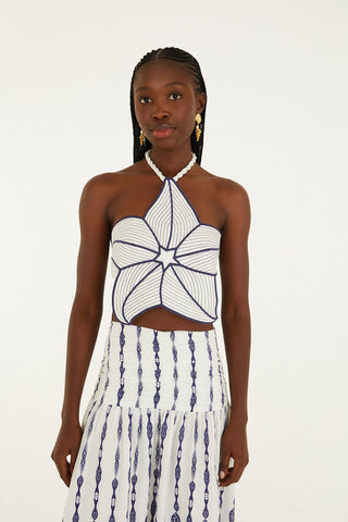 Top Halter Floral FARM Rio Blanco y Azul