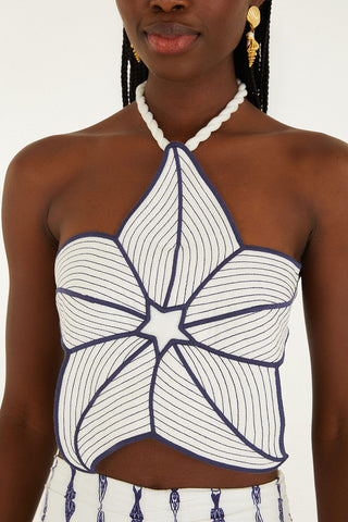 Top Halter Floral FARM Rio Blanco y Azul