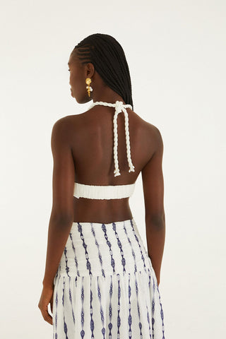 Top Halter Floral FARM Rio Blanco y Azul