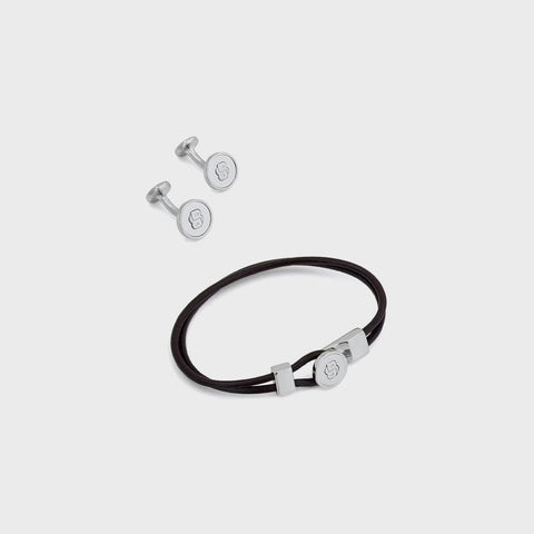 Set de Pulsera y Gemelos BOSS B-Beyond de Piel – Marrón / Plateado