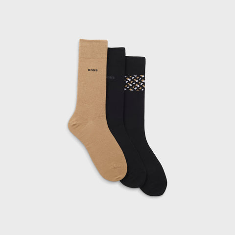Pack de 3 Medias BOSS 3P RS Giftset CC de Algodón – Negro / Beige