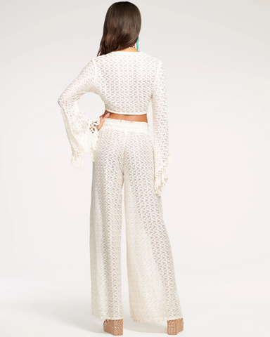 Pantalón Palazzo Ramy Brook Glora Metalizado - Blanco/Dorado