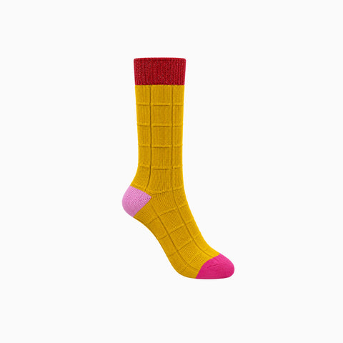Medias Fun Socks con Tejido Cuadriculado – Mostaza / Rosado / Rojo