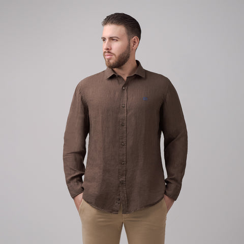 Camisa en Lino Club Bertín Mangas Larga Con Logo Bordado Regular Fit