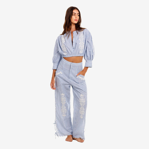 Conjunto Agua Bendita Top + Pantalón Batik Isolda Bordados Artesanales