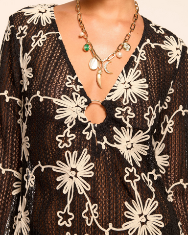 Vestido Corto Ramy Brook Floral Cassie - Negro