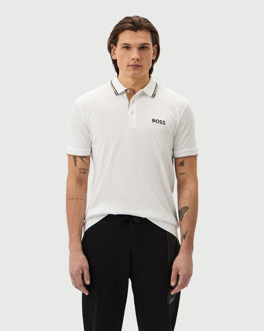 Polo BOSS de mezcla de algodón con logotipos en contraste Regular fit