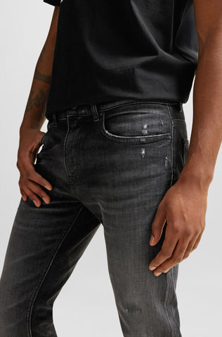 Jeans Hombre Boss Slim Fit Delaware En Negro Con Stretch