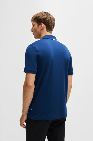 Polo Shirt Regular fit de cuello con cremallera en algodón interlock Azul