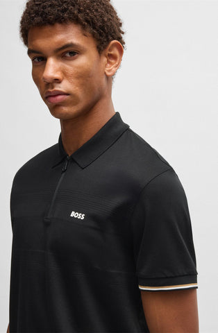 Polo Shirt BOSS de algodón estructurado con cuello con cremallera