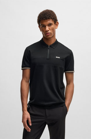 Polo Shirt BOSS de algodón estructurado con cuello con cremallera