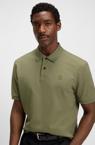 Polo BOSS de algodón mercerizado con monograma doble b bordado Regular Fit