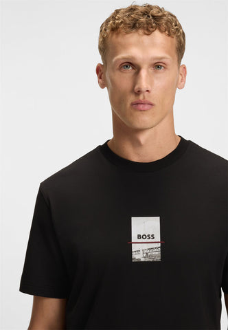 T-Shirt BOSS de algodón con stretch y estampado fotográfico Relaxed fit