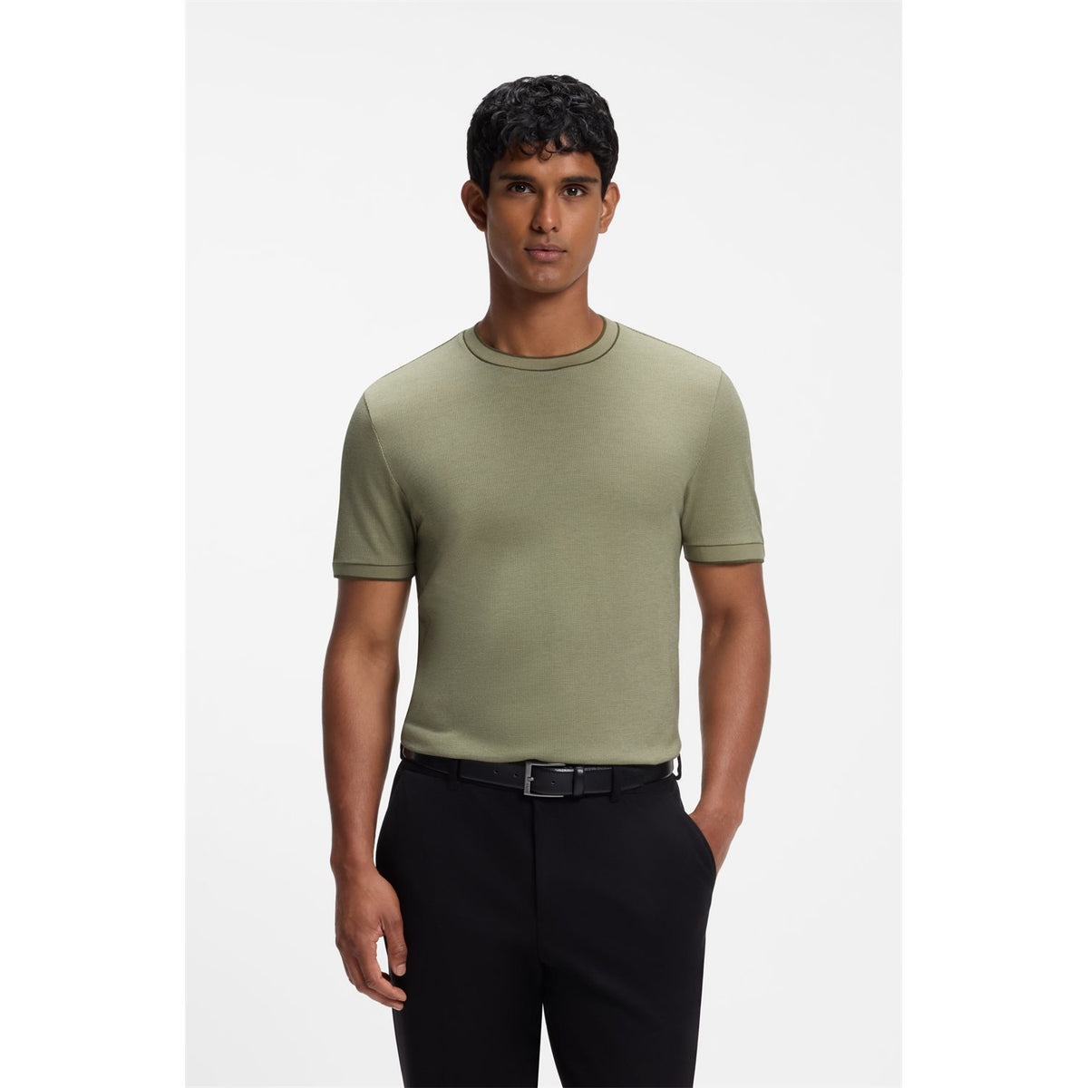 T-shirt BOSS H-Thompson 81 Regular Fit de Algodón Estructurado – Beige