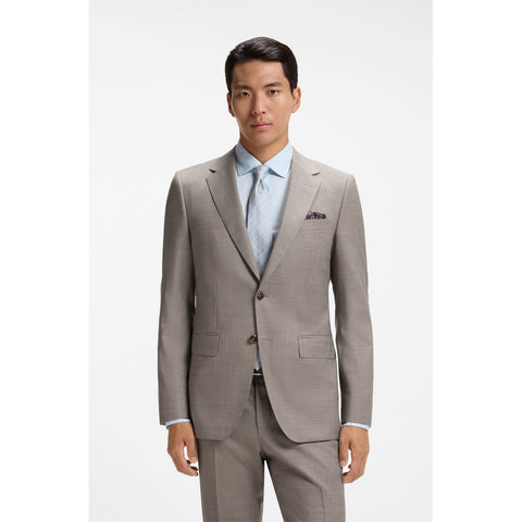 Traje BOSS H-Huge-2Pcs-263 Slim Fit de lana virgen – Beige oscuro