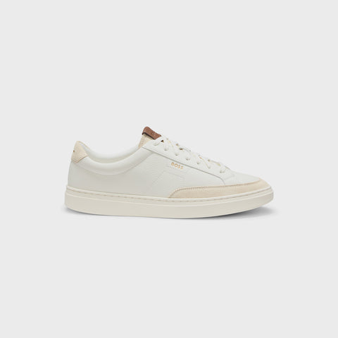 Tenis BOSS Kieran Tenn de Piel con Detalles de Gamuza – Blanco