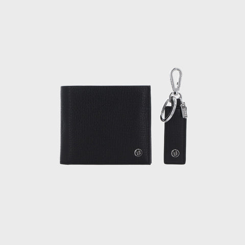 Set BOSS de billetera y llavero de piel – Negro