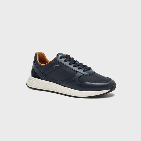 Tenis BOSS Titanium Runn de Piel y Textil – Azul Oscuro