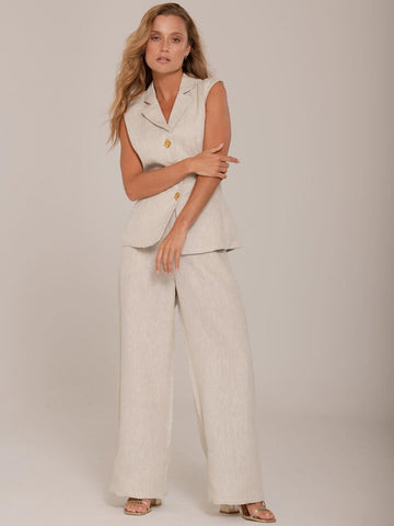 Set Faride Marianela Chaleco + Pantalón En Lino - Beige