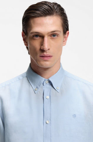 Camisa BOSS en Lino con Monograma Doble b bordado Slim Fit