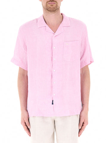 Camisa Harmont & Blaine de Lino Rosa con Cuello Bowling