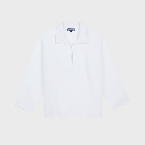 Camisa de Lino Manga 3/4 con Cuello Abierto Blanca Vilebrequin