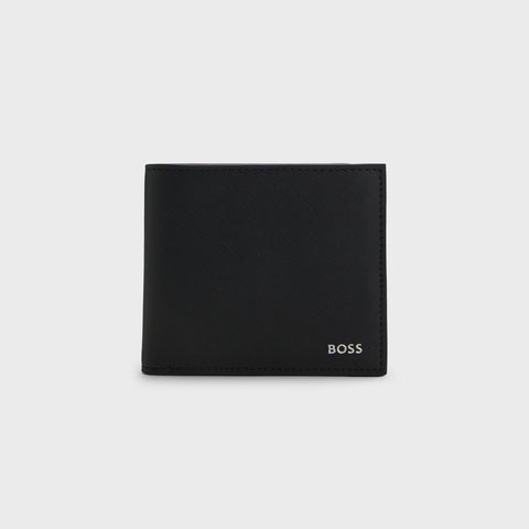 Cartera BOSS Negra de Piel Regenerada con Logo Metalizado