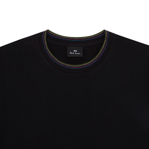 T-Shirt Ps Paul Smith Black Organic Cotton de Rayas en Cuello y Mangas Regular Fit
