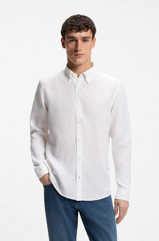 Camisa BOSS en Lino con Monograma Doble b bordado Slim Fit