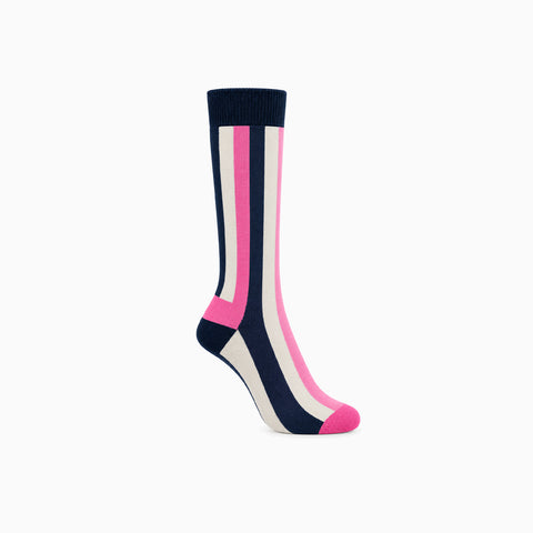 Medias Fun Socks con Rayas Verticales – Azul Marino / Blanco / Rosado