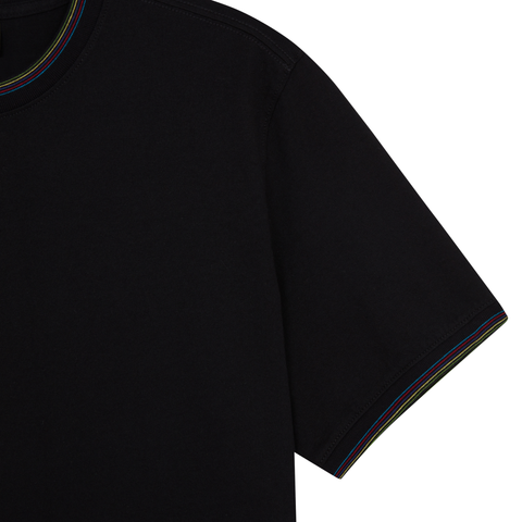 T-Shirt Ps Paul Smith Black Organic Cotton de Rayas en Cuello y Mangas Regular Fit