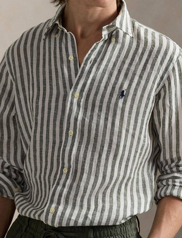 Camisa en Lino de Rayas POLO Ralph Lauren Manga Larga Custom Fit
