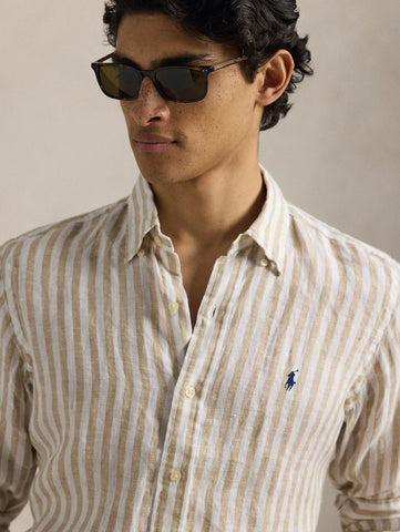 Camisa en Lino de Rayas POLO Ralph Lauren Manga Larga Custom Fit