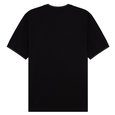 T-Shirt Ps Paul Smith Black Organic Cotton de Rayas en Cuello y Mangas Regular Fit