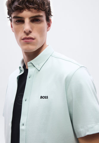 Camisa Mangas Cortas BOSS en Algodón regular fit Azul Turquesa