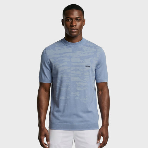T Shirt BOSS Knitted de Punto KN_Globe - Azul Claro
